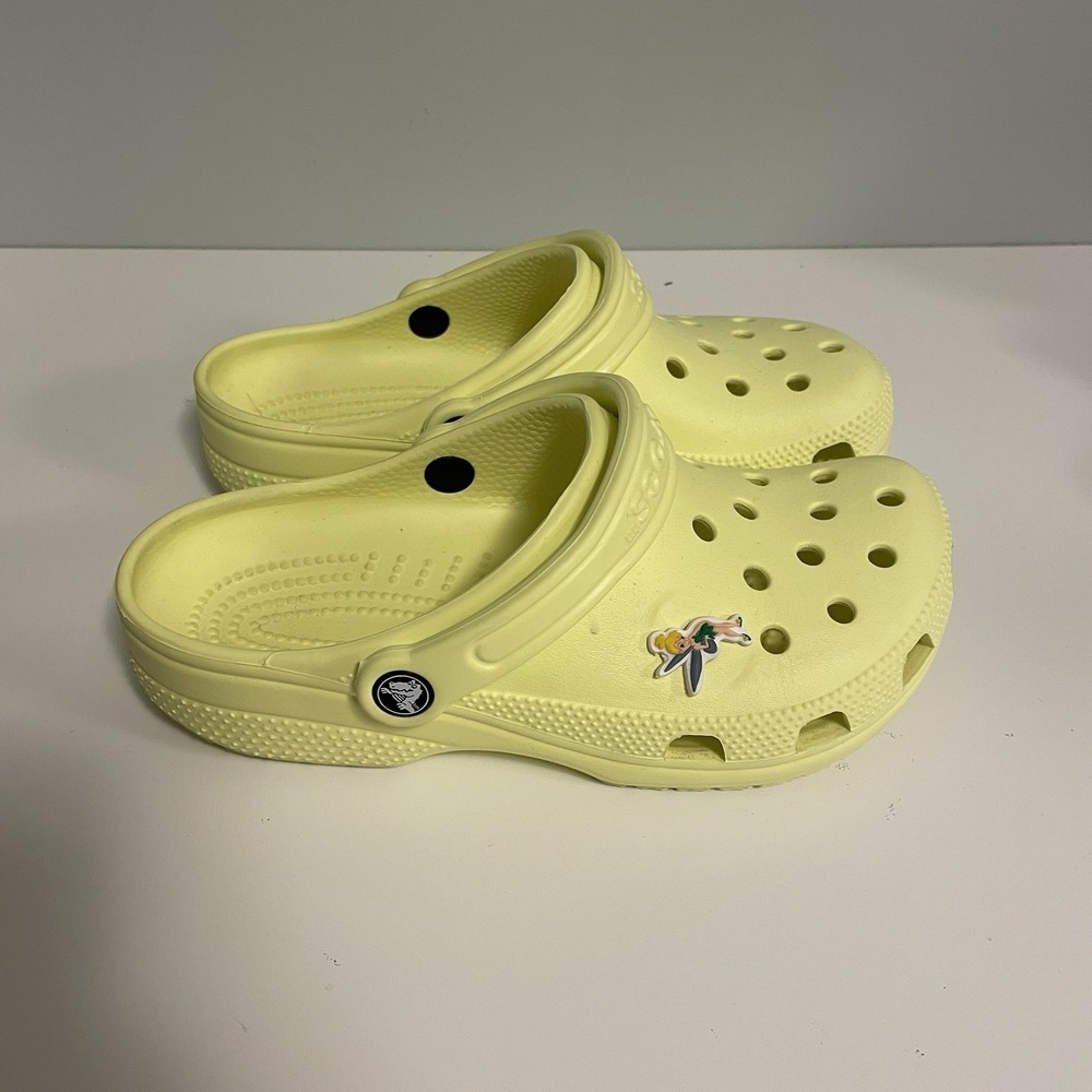 Crocs Classic Neon Green Woman's Flat Clog Size 7 With‎ Tinkerbell